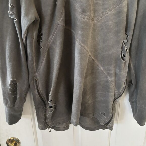 Men Thrashed Quarter Zip Pullover Hoodie Gray Size XL Grunge Punk Distressed 90s - Picture 8 of 14